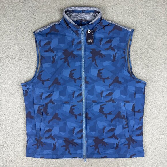 Johnnie O Vest Men Medium M Blue Camo Leroy Performance Mixed Media Jacket Gilet